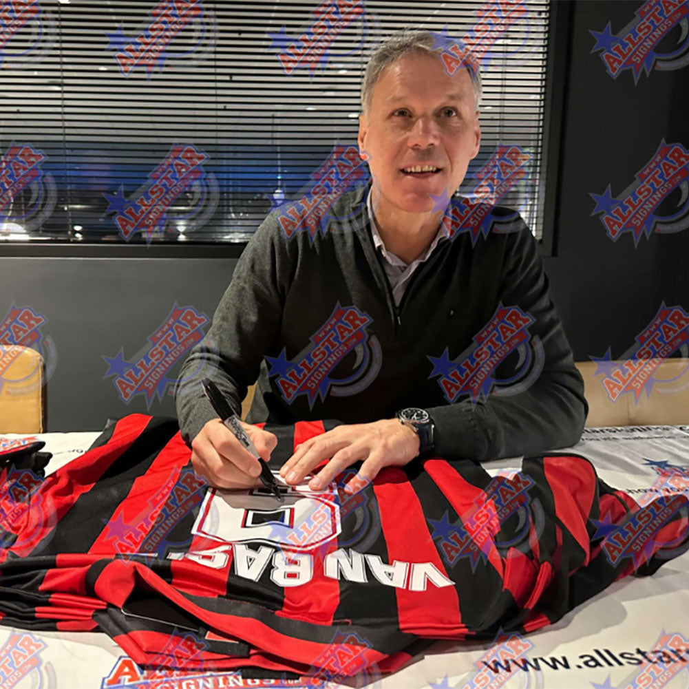 AC Milan 1988 signed shirts by Ruud Gullit and Marco Van Basten, dual framed.